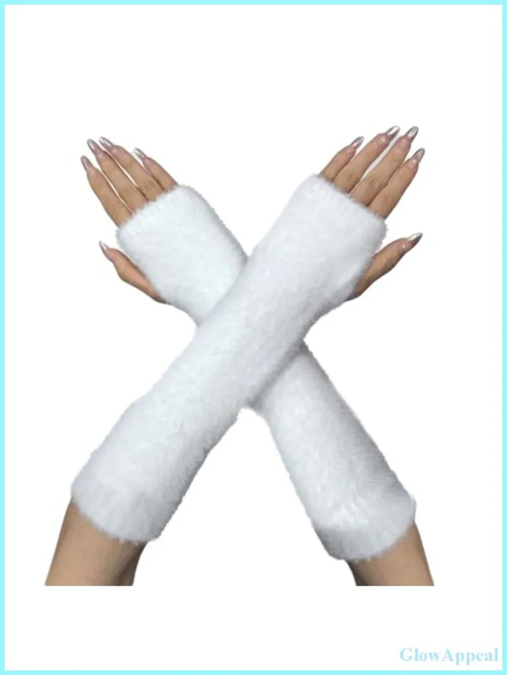 Faux Fur Arm Warmers Fingerless Gloves Women Winter Knit Thumb Hole